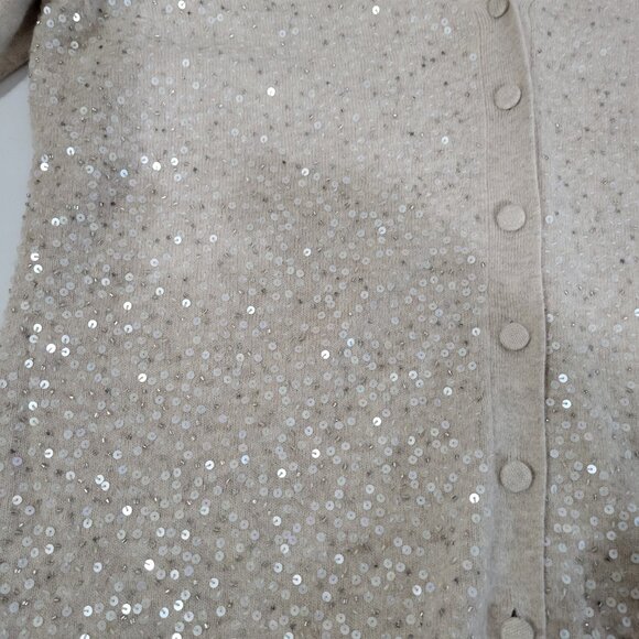 Talbots Button Up Cardigan Womens XL Beige Lambswool Rabbit Hair Sequins - Picture 3 of 5